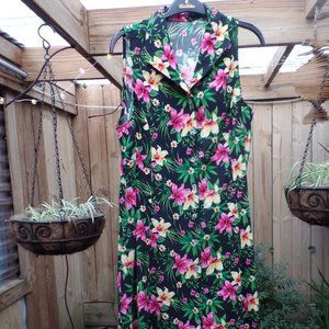 Black floral button down shift dress